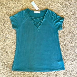 Super Soft and Cozy Crisscross Teal T-shirt